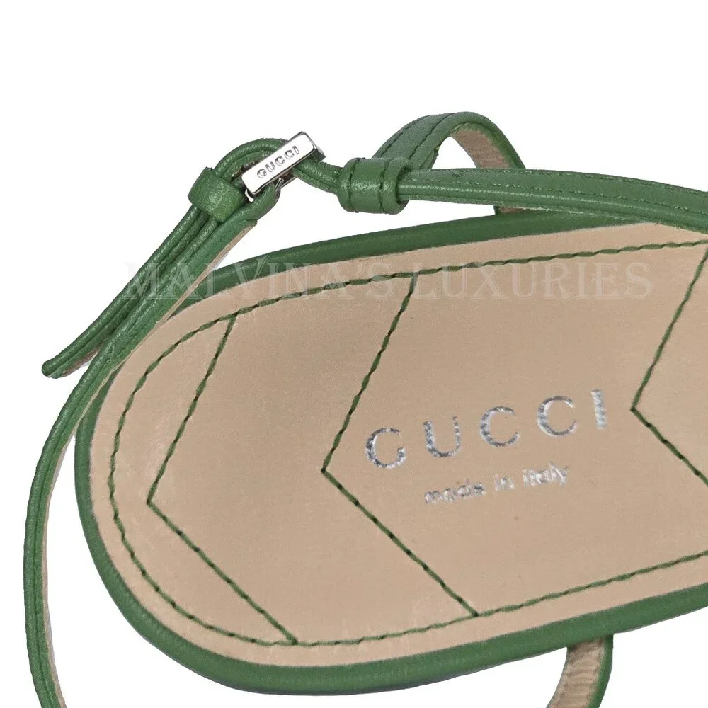 GUCCI SHOES T-STRAP GREEN LEATHER DOUBLE G LOGO SLINGBACK PUMPS 40 10 - Picture 13 of 16